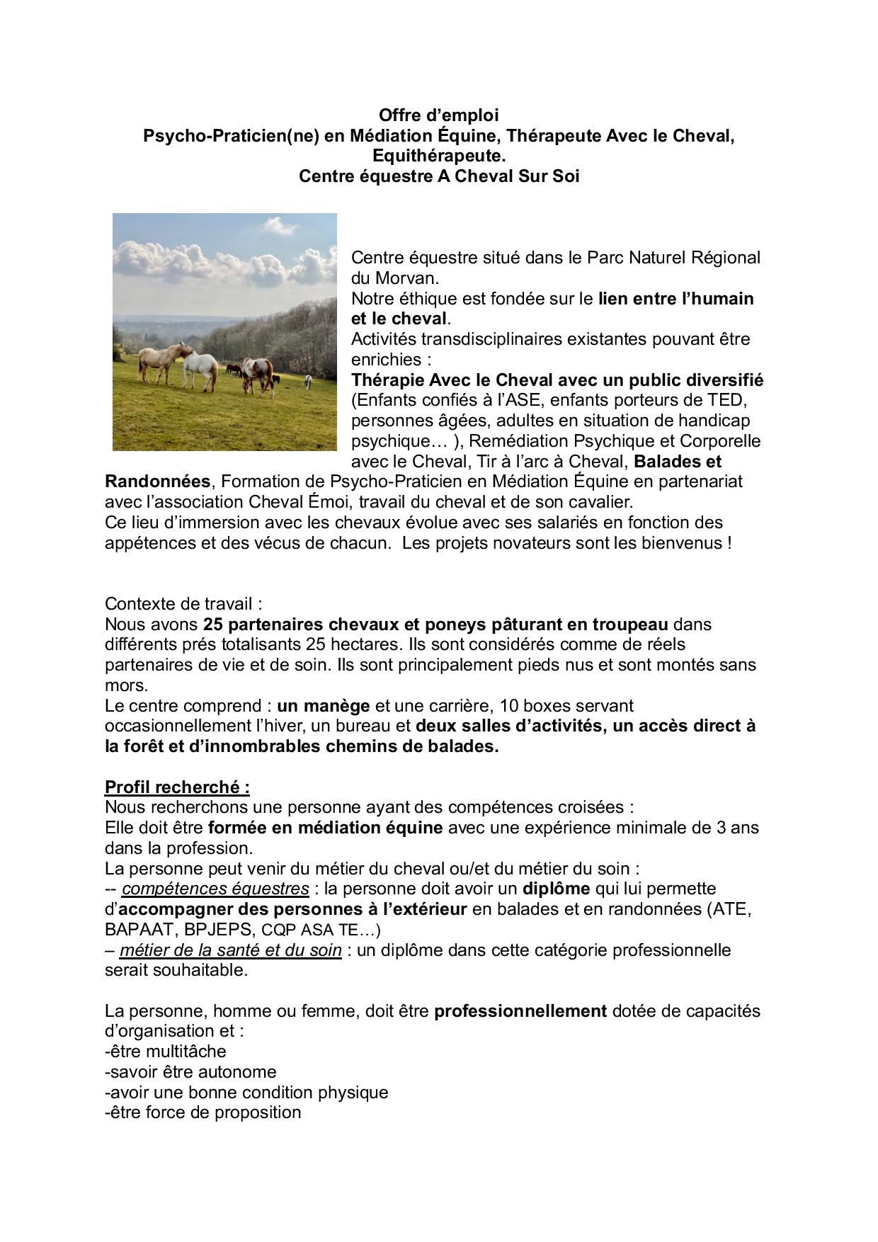 Offre d emploi Praticien(ne) en Médiation Equine A Cheval Sur Soi-page-001